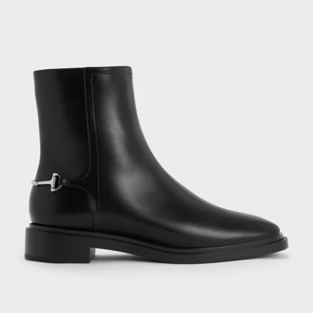 BNIB Charles & Keith Erinna Metallic-Accent Side Zip Black Ankle Boots.